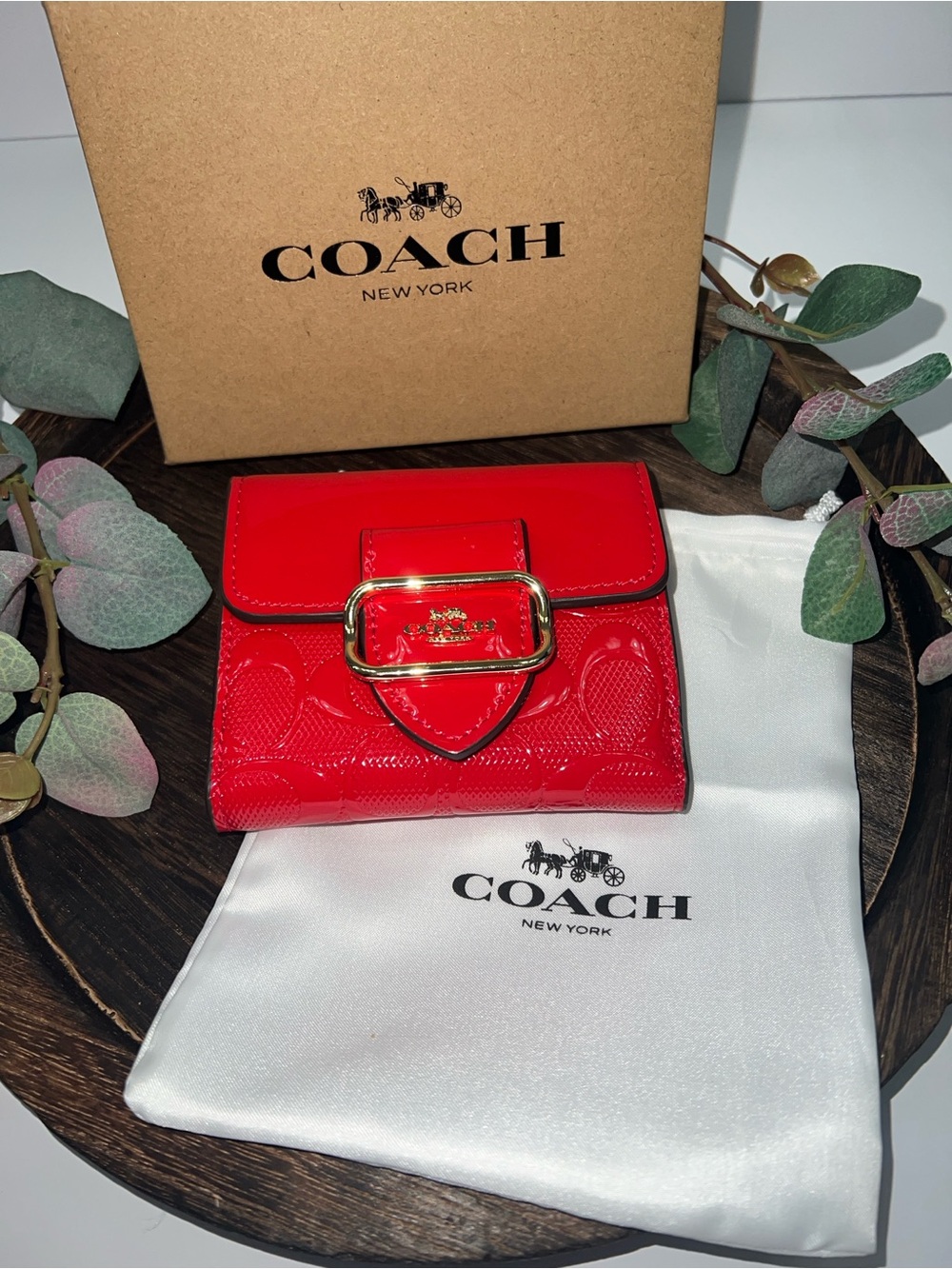 New Coach Small Morgan Wallet In Signature Red Leather